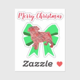 Pegatina Perro Pug Silhouette Green Bow Christmas Sticker