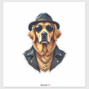 Pegatina Perro Retriever Dorado Vintage Genial con Gafas de