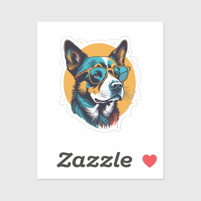 Pegatina Perro retro con gafas de sol (Hoja)