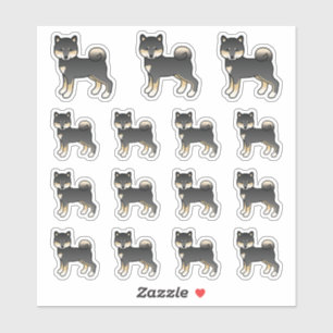 Pegatina Perro Shiba Inu Negro y Canela Lindo Dibujo Animad