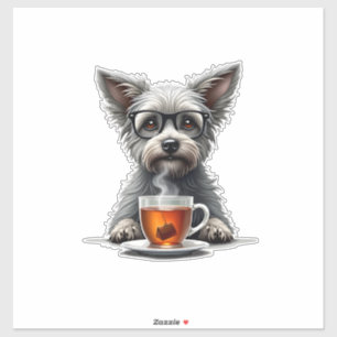 Pegatina Perro Vintage sosteniendo té con gafas Ilustración