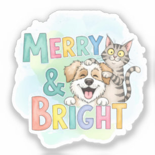 Pegatina Perro y gato lindo merry y brillante