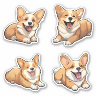 Pegatina perros adorables jolly corgi puppy