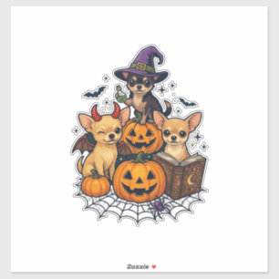Pegatina Perros Chihuahua de Halloween Calabazas Sombrero d