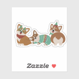 Pegatina Perros Corgi Divertidos y Lindos Navidad 2025