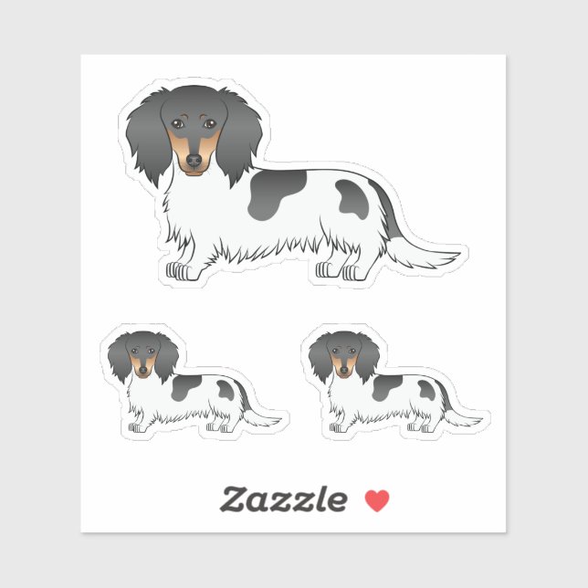 Pegatina Perros Dachshund De Cabello Negro Y Tan Piebald La (Hoja)