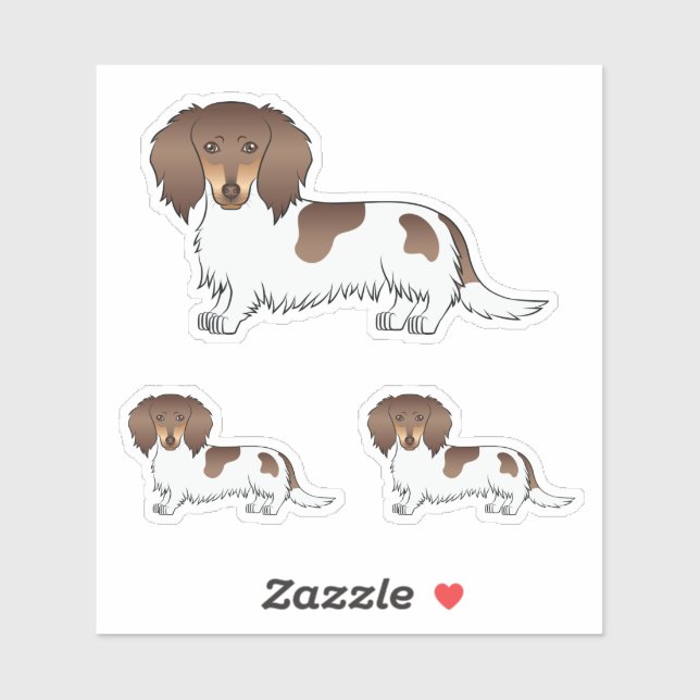 Pegatina Perros Dachshund De Pelo Largo Piebald De Chocolat (Hoja)