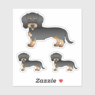 Pegatina Perros De Caricatura De Dachshund Haired Black And