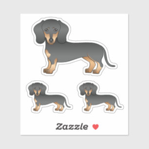 Pegatina Perros De Caricatura De Dachshund, Negro Y Tan Sua