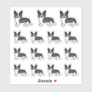 Pegatina Perros De Dibujo De Corgi De Cardigán Blanco Y Neg