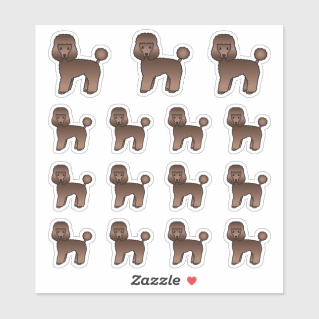 Pegatina Perros de dibujos animados lindos caniches marrone (Hoja)