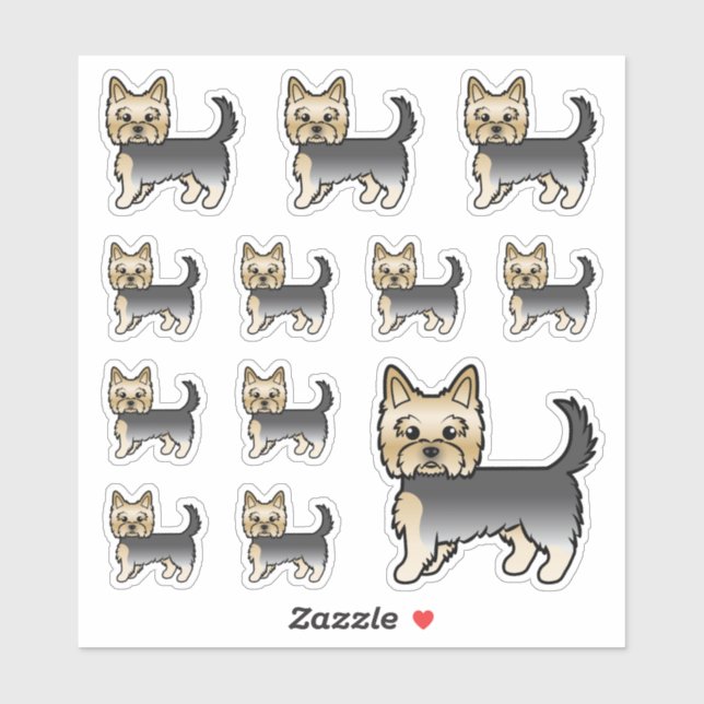 Pegatina Perros de dibujos animados Yorkshire Terrier azule (Hoja)
