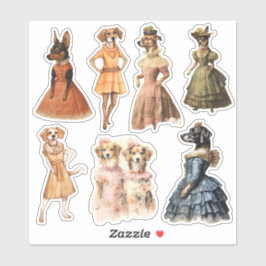 Pegatina Perros de época con ropa antigua Kit de periódico 