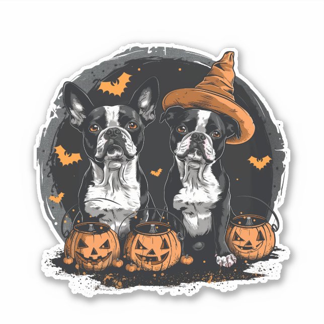 Pegatina Perros de Halloween Boston Terrier (Anverso)