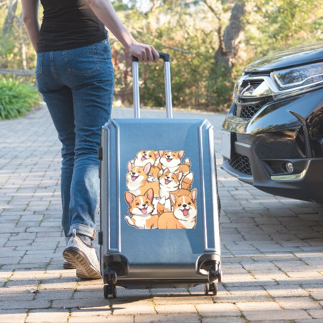 Pegatina Perros felices de Corgi (Maleta Insitu)