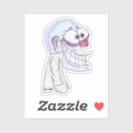 Pegatina personaje azul sonriendo con abrigo