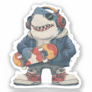 Pegatina Personaje de tiburón de hip hop de dibujos animado