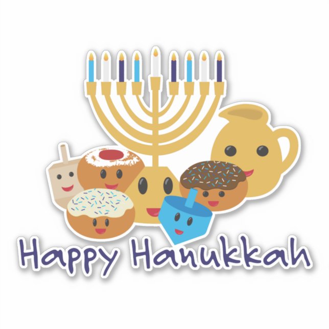 Pegatina Personajes felices de Hanukkah y Hanukkah lindos (Anverso)