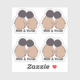 Pegatina Personalised Mom & Daughter Cute Penguin Stickers