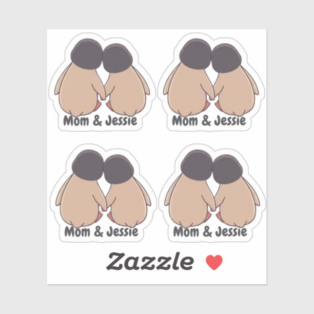 Pegatina Personalised Mom & Daughter Cute Penguin Stickers (Hoja)