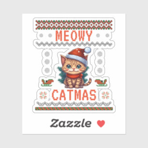 Pegatina Personaliza este diseño: Meowy Catmas Cat Navidad 