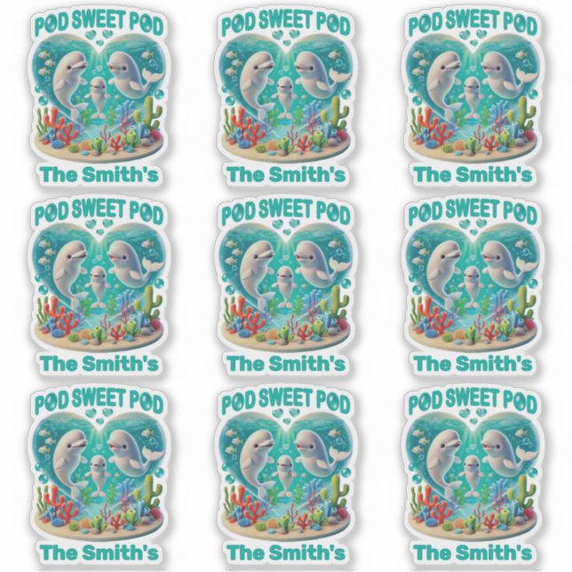 Pegatina personalizable de la familia de ballenas "Pod Swee (Anverso)