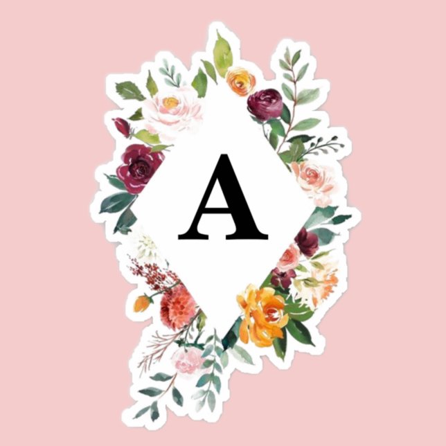 Pegatina Personalizable del marco floral acuarela inicial (Subido por el creador)