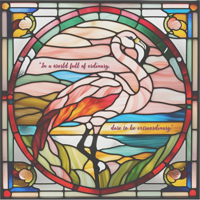 Pegatina Personalizable Faux Stained Glass Flamingo (Anverso)