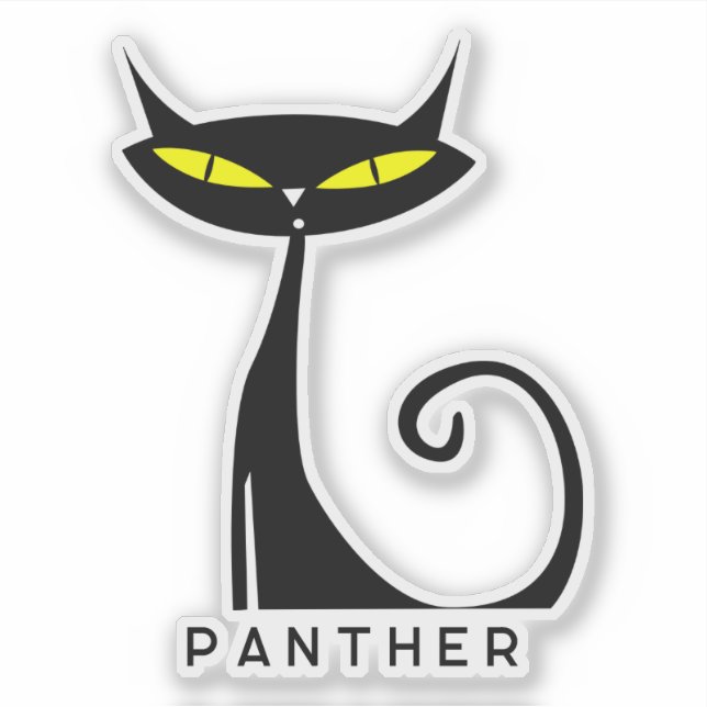 Pegatina Personalizable Mediados del Siglo Moderno Gato Neg (Anverso)