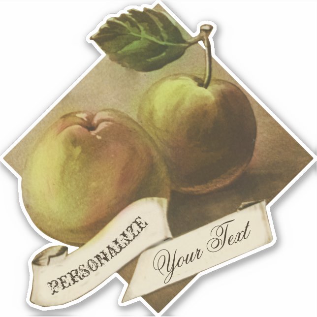 Pegatina Personalizable Vintage Fruit Grocería Store Apple (Anverso)