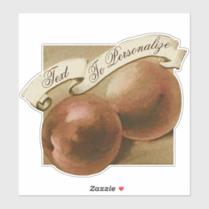 Pegatina Personalizable Vintage Fruit Grocería Store Peach