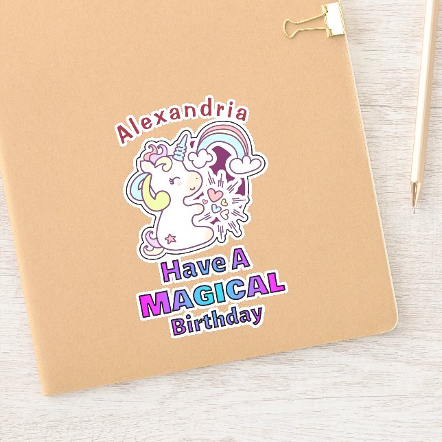 Pegatina Personalización del cumpleaños mágico de unicornio (Cuaderno)