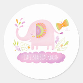 Pegatina personalizada de elefante rosa lindo