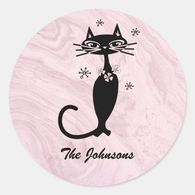 Pegatina personalizada de gato negro atómico retro (Anverso)