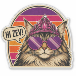 Pegatina personalizada de la Reina Gato Retro con 