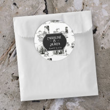 Pegatina Personalizada para Boda de Boston Toile d