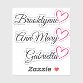 Pegatina Personalizado 3 Nombres Texto Corazón de caligrafí
