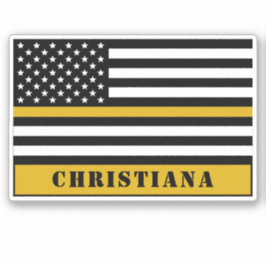 Pegatina Personalizado 911 Dispatcher USA Flag Thin Gold Li