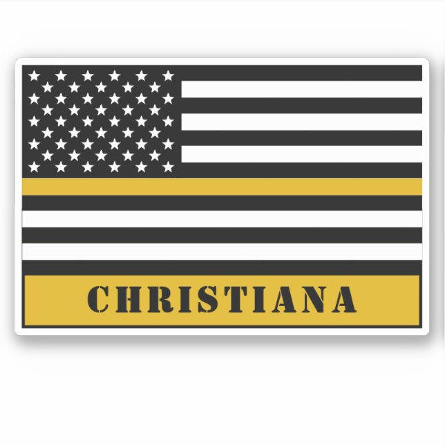 Pegatina Personalizado 911 Dispatcher USA Flag Thin Gold Li (Anverso)