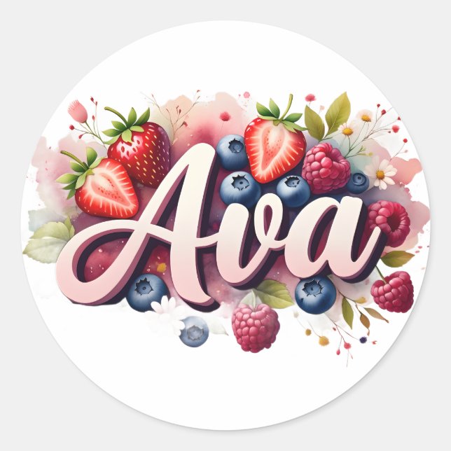 Pegatina personalizado Ava Berry Floral Design (Anverso)