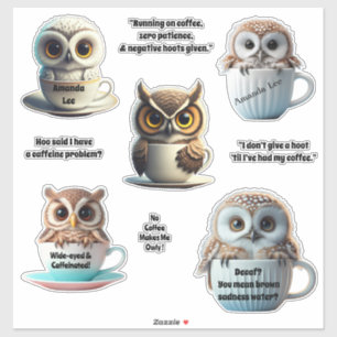 Pegatina Personalizado Baby Chibi Owl Coffee Avers Personal