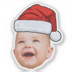 Pegatina Personalizado Baby Face Foto Santa Hat Navidades