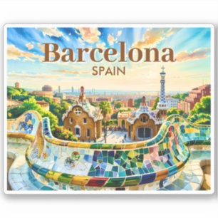 Pegatina Personalizado Barcelona España Acuarela Park Guell