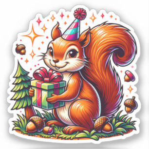 Pegatina Personalizado Birday Squirrel Cute