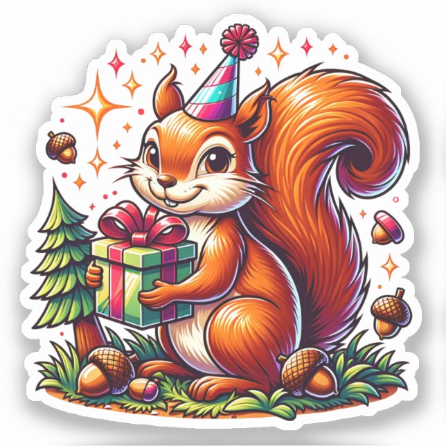 Pegatina Personalizado Birday Squirrel Cute (Anverso)
