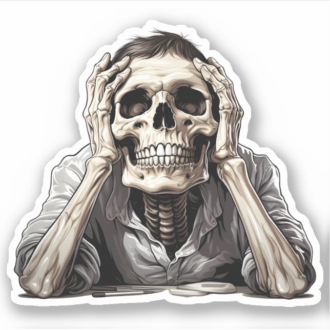 Pegatina Personalizado Bored Halloween Skeleton (Anverso)