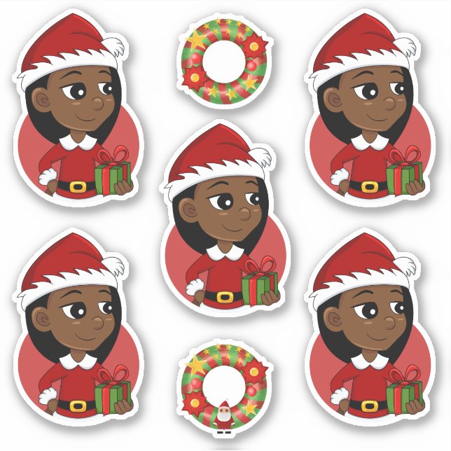 Pegatina Personalizado chica de Navidades afroamericanos (Anverso)