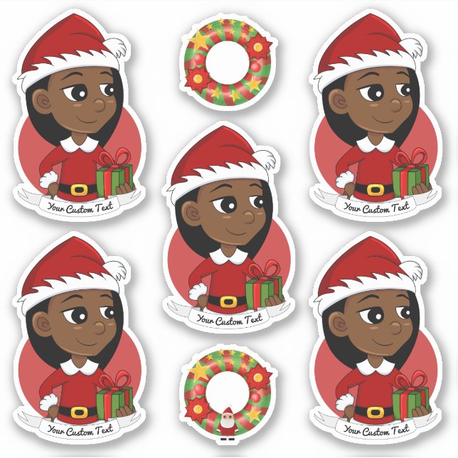 Pegatina Personalizado chica de Navidades afroamericanos (Anverso)