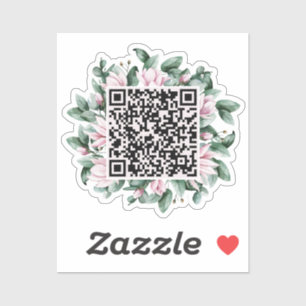 Pegatina Personalizado Código QR Magnolia Flower Frame Boda