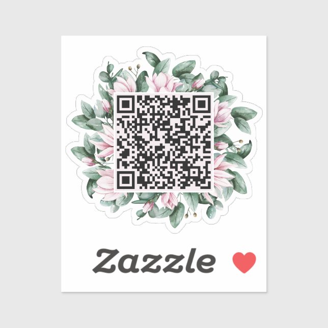 Pegatina Personalizado Código QR Magnolia Flower Frame Boda (Hoja)